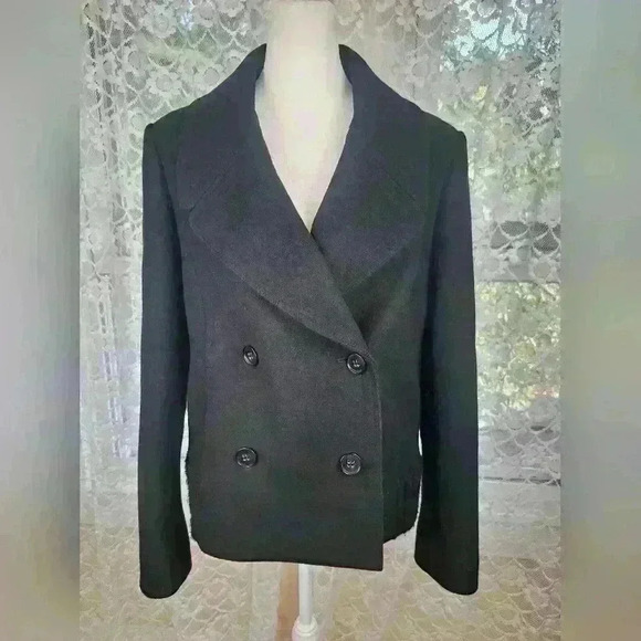 THEORY Wool Blend Black Double Breasted Short Peacoat Womens Jacket Size M - Picture 4 of 14